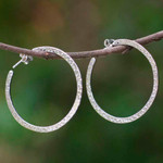 Sterling silver hoop earrings, 'Moon Walk' - Women's Sterling Silver Half Hoop Earrings