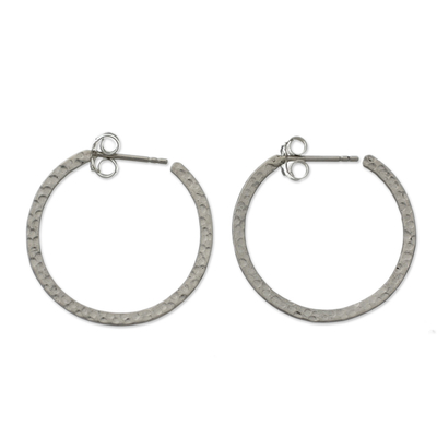 Sterling silver hoop earrings, 'Moon Walk' - Women's Sterling Silver Half Hoop Earrings