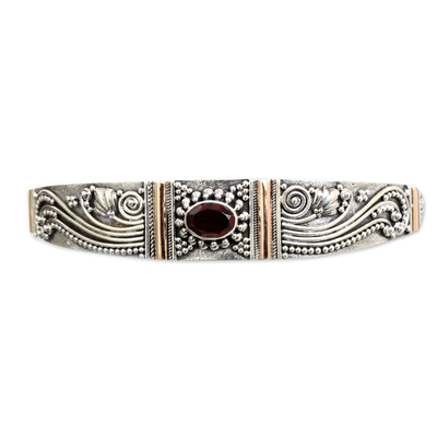 Garnet bracelet, 'Paradise' - Gold Accent Sterling Silver Garnet Cuff
