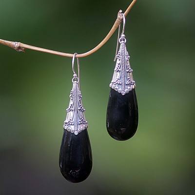 Bull horn dangle earrings, 'Teardrop' - Bull horn dangle earrings