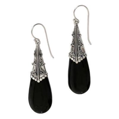 Bull horn dangle earrings, 'Teardrop' - Bull horn dangle earrings