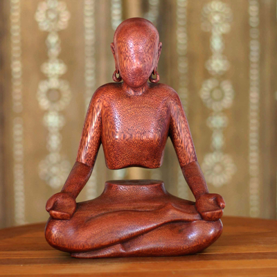estatuilla de madera - Escultura de madera de meditación