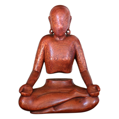 Wood statuette, 'Levitation' - Meditation Wood Sculpture