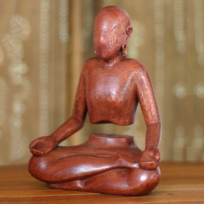 estatuilla de madera - Escultura de madera de meditación