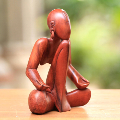 Wood sculpture, 'Meditation' - Artisan Crafted Wood Sculpture