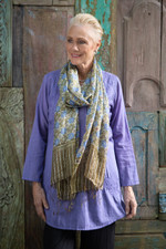 Silk batik shawl, 'Blue Floral Stars' - Indonesian Floral Silk Shawl