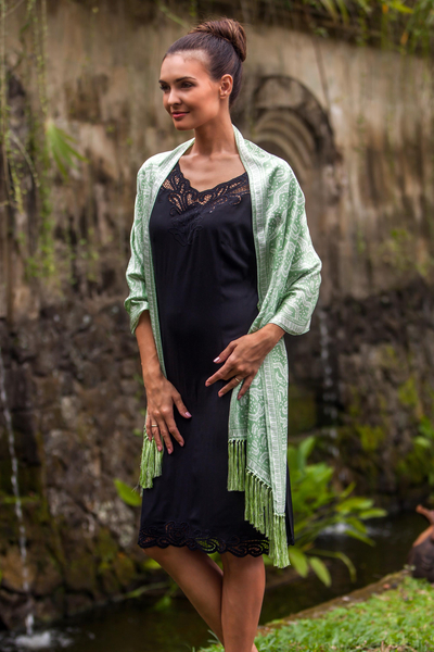 Silk batik shawl, 'Brave Hearts' - Indonesian Silk Batik Shawl