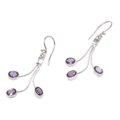 Amethyst flower earrings, 'Lilac Leaves' - Indonesian Amethyst Sterling Silver Dangle Earrings