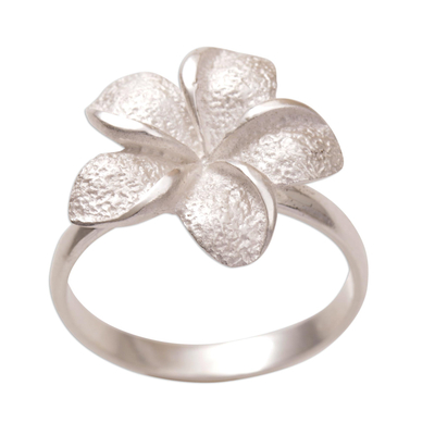 Sterling silver ring, 'Frangipani' - Hand Made Sterling Silver Flower Ring