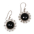 Onyx dangle earrings, 'Halo' - Floral Sterling Silver Onyx Dangle Earrings (image 2a) thumbail