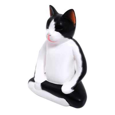 Wood statuette, 'Yoga Cat' - Wood statuette