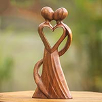Original Wood Sculpture Hand Carved in Indonesia, 'My Heart and Yours'