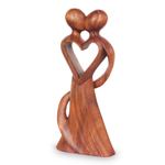 Wood statuette, 'My Heart and Yours' - Original Wood Sculpture Hand Carved in Indonesia