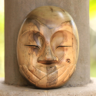 Wood mask, 'Wordless' - Hibiscus Wood Modern Mask