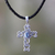 Topaz cross necklace, 'Balinese Cross' - Unique Indonesian Sterling Silver and Blue Topaz Necklace thumbail