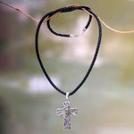 Peridot cross necklace, 'Balinese Cross' - Handmade Religious Peridot Necklace