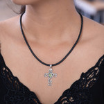 Peridot cross necklace, 'Balinese Cross' - Handmade Religious Peridot Necklace