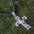 Garnet cross necklace, 'Balinese Cross' - Sterling Silver and Garnet Religious Necklace (image 2c) thumbail