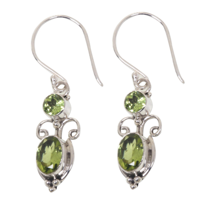 Peridot dangle earrings, 'Crown Princess' - Peridot Sterling Silver Dangle Earrings