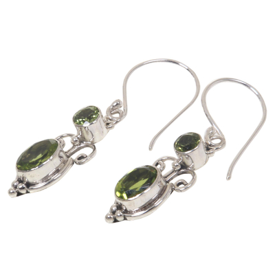 Peridot dangle earrings, 'Crown Princess' - Peridot Sterling Silver Dangle Earrings