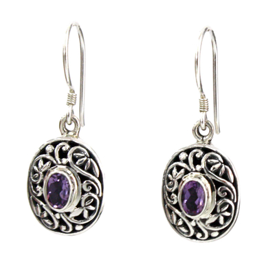 Amethyst dangle earrings, 'Wild Beauty' - Sterling Silver Amethyst Dangle Earrings