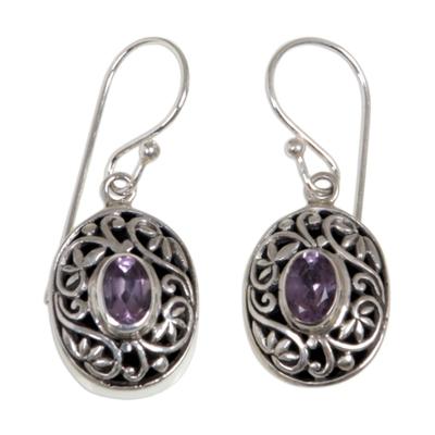 Amethyst dangle earrings, 'Wild Beauty' - Sterling Silver Amethyst Dangle Earrings