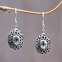 Topaz dangle earrings, 'Blue Beauty' - Fair Trade Balinese Sterling Silver and Blue Topaz Earrings 