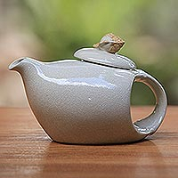 Ceramic teapot, 'Seashell' - Handmade White Ceramic Teapot 