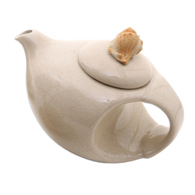 Tetera de cerámica - Tetera de cerámica blanca hecha a mano 