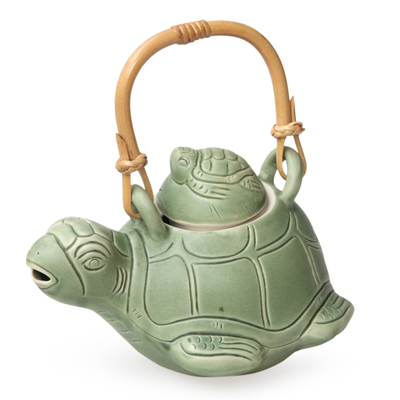 Ceramic teapot, 'Turtle Mom' - Fair Trade Ceramic Teapot 
