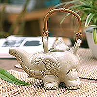 Ceramic teapot, 'Elephant Cream Tea' - Handcrafted Ceramic Teapot
