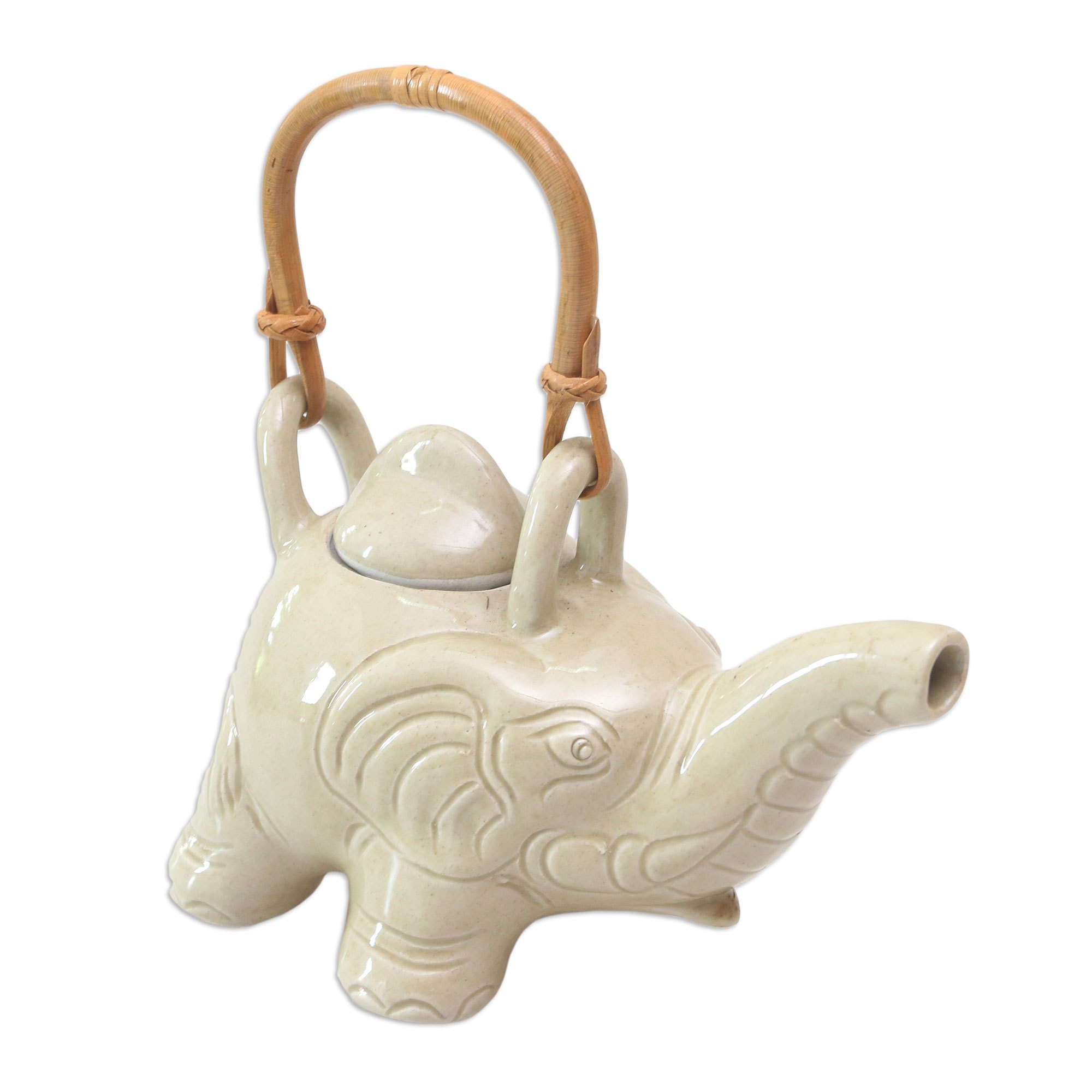 UNICEF Market Handcrafted Ceramic Teapot Elephant Cream Tea