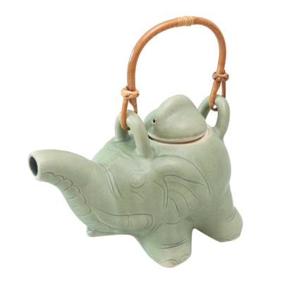 Ceramic teapot, 'Elephant Green Tea' - Indonesian Ceramic Teapot