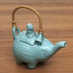 Ceramic teapot, 'Buddha and the Turquoise Elephant' - Handmade Blue Ceramic Teapot 