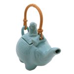 Ceramic teapot, 'Buddha and the Turquoise Elephant' - Handmade Blue Ceramic Teapot 