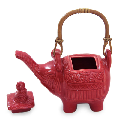 Ceramic teapot, 'Buddha and the Ruby Elephant' - Hand Made Indonesian Ceramic Teapot
