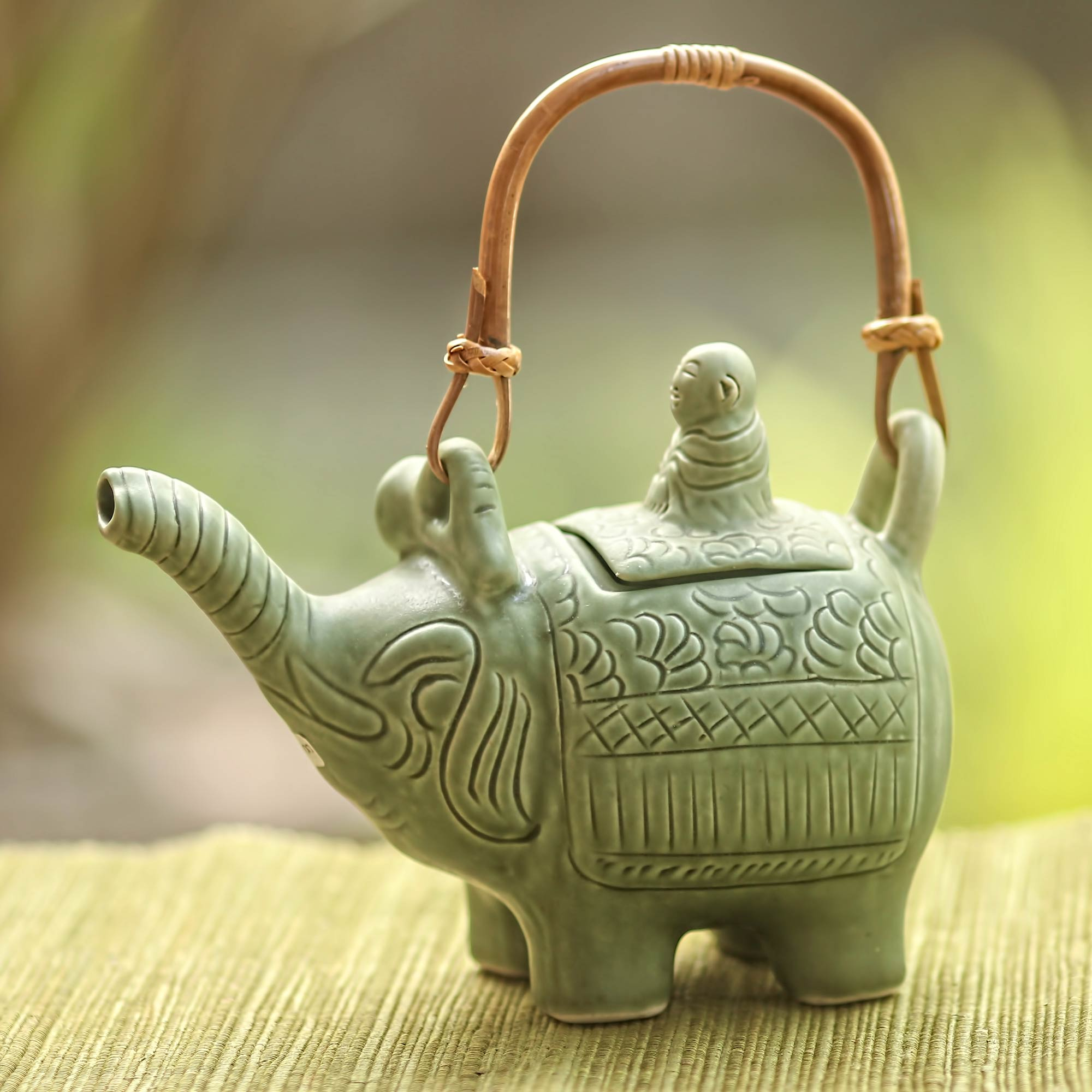 Artisan Crafted Ceramic Teapot - Buddha and the Jade Elephant | NOVICA