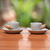 Ceramic teacups and saucers, 'White Beach' (pair) - Handmade Ceramic Teacups and Saucers (Pair)