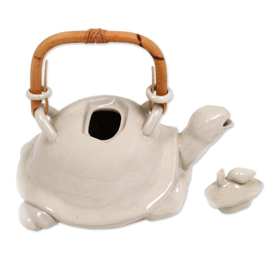 Stoneware teapot, 'Turtle and Snail' - Stoneware teapot