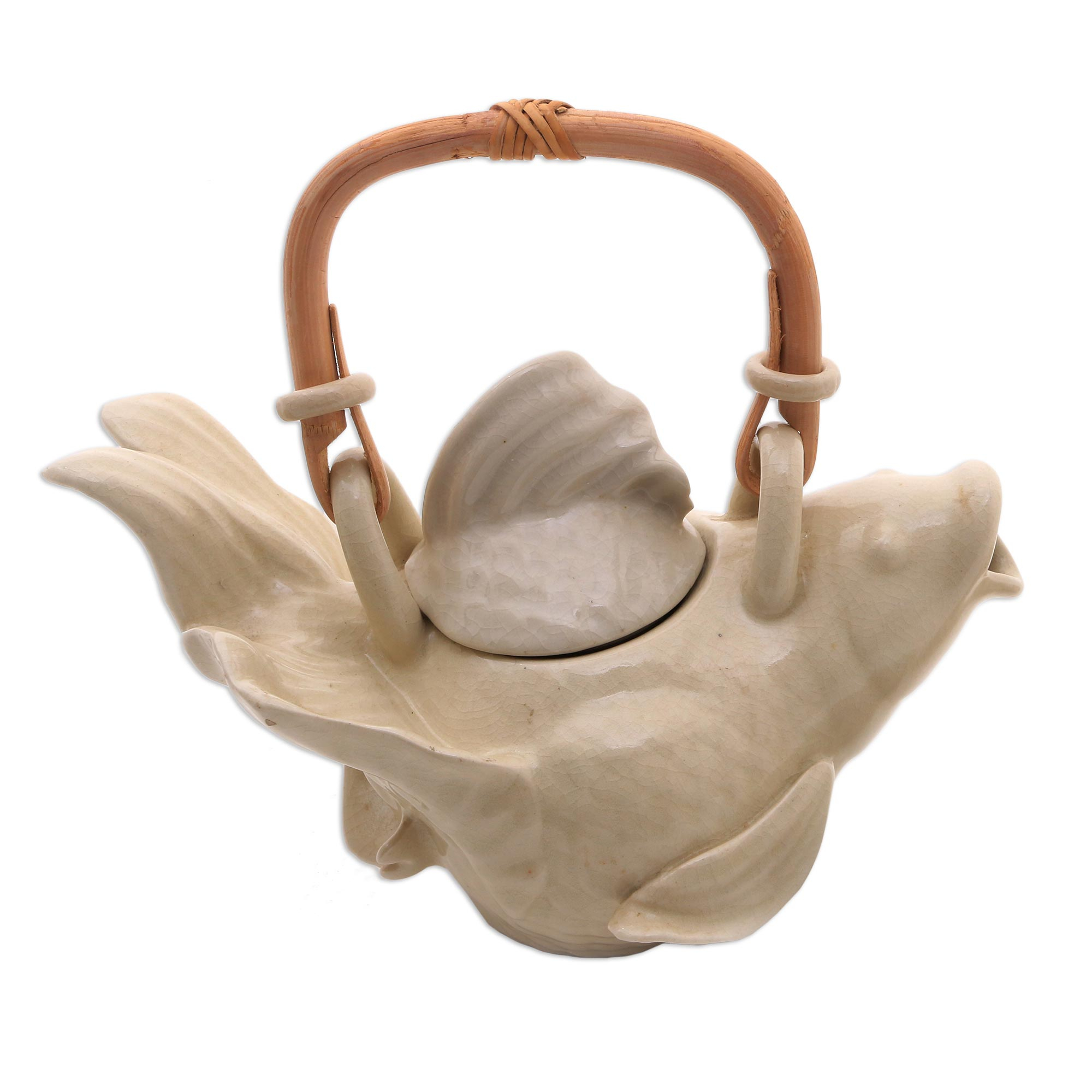 Stoneware ceramic teapot - Fish Legend | NOVICA