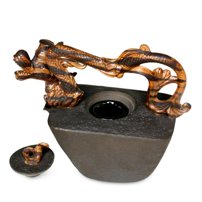 Stoneware ceramic teapot, 'Golden Dragon' - Stoneware Ceramic Teapot from Indonesia