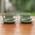 Taza de cerámica de gres, (par) - Tazas y platillos de cerámica verde (par)