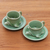 Tasse aus Steingutkeramik, 'Tea-Time Turtles' (Paar) - Grüne Keramiktassen und Untertassen (Paar)