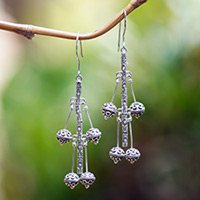 Sterling silver drop earrings, 'Silver Night' - Sterling silver drop earrings