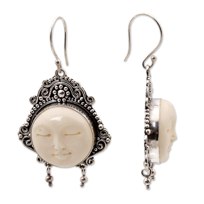 Ohrringe mit Kuhknochen, 'Moon Princess' - Ohrhänger aus geschnitzten Knochen