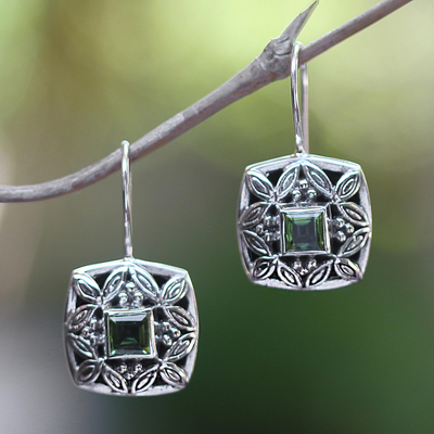 Peridot earrings, 'Cassava Leaves' - Sterling Silver Peridot Drop Earrings