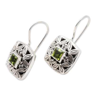 Peridot earrings, 'Cassava Leaves' - Sterling Silver Peridot Drop Earrings