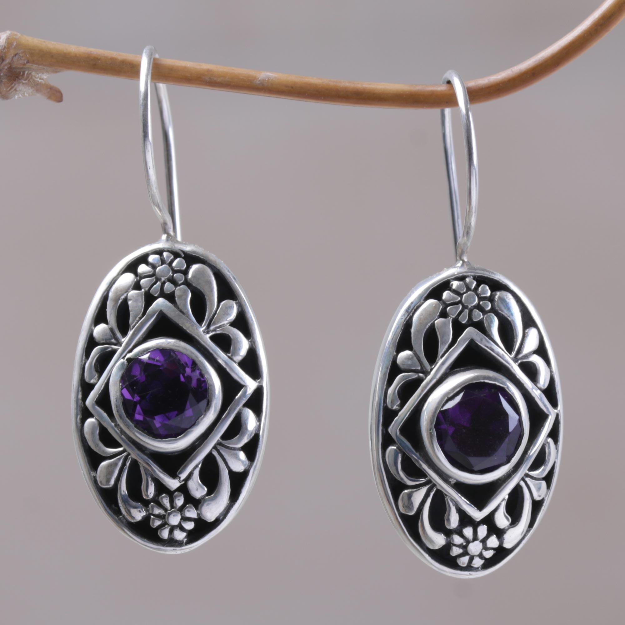 Artisan Crafted Balinese Earrings in Silver 925 and Amethyst - Desire ...