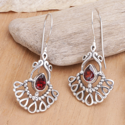 Garnet dangle earrings, 'Frozen Flame' - Garnet dangle earrings