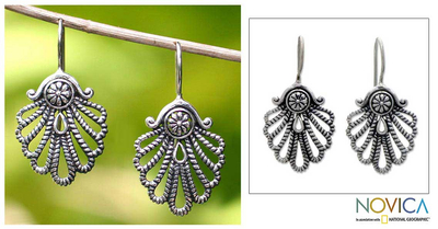 Sterling silver drop earrings, 'Silver Fan' - Sterling silver drop earrings